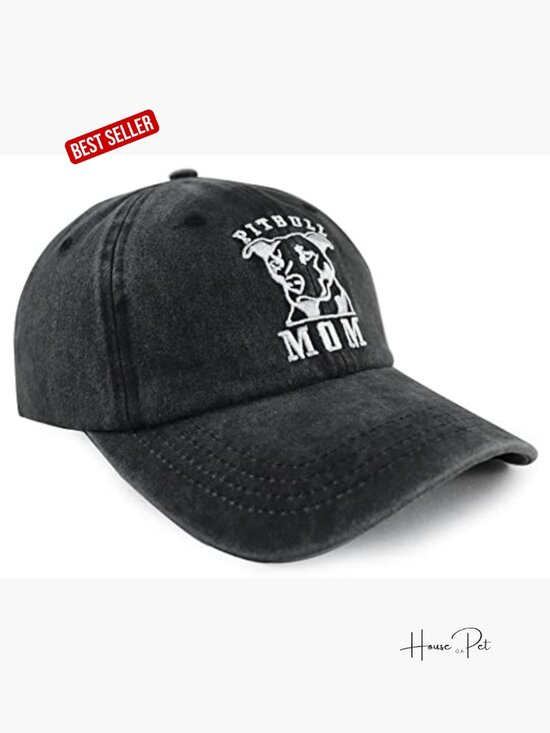 Denim Adjustable Baseball Hat with Embroidered Pitbull Mom Design